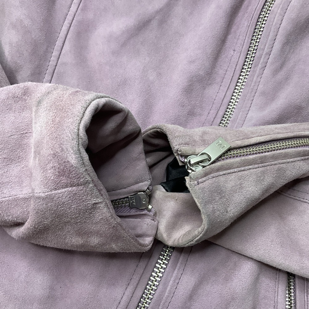 Scotch & Soda Maison Scotch Biker Jacket Goat‎ Leather Suede Lilac Women Sz L - Picture 4 of 12